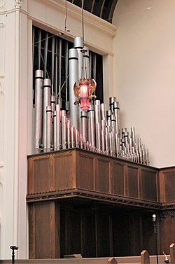 Some of the pipes of the pipe organ. Foundry United Methodist Church - interior 03.jpg