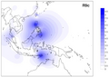 Frequency distribution maps for mtDNA haplogroup R9c.png