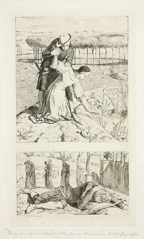 Illustration by Holman Hunt of Thomas Woolner's poem "My Beautiful Lady", published in The Germ, 1850