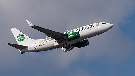 English: Germania Boeing 737-76J (reg. D-ABLB, msn 36115/2692) at Munich Airport (IATA: MUC; ICAO: EDDM) departing 08R. Deutsch: Germania Boeing 737-76J (Reg. D-ABLB, msn 36115/2692) auf dem Flughafen München (IATA: MUC; ICAO: EDDM) beim Start auf 08R.