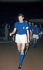 Giacinto Facchetti wearing the classic Italian uniform in 1968: blue shirt, white shorts and blue socks and the tricolour badge. Giacinto Facchetti, Italia, Euro '68.jpg