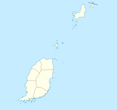 Mapa konturowa Grenady, w centrum znajduje się punkt z opisem „Sauteurs”