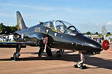 Hawk XX154 - the first example to fly, in August 1974 at Dunsfold Aerodrome. Seen here at RIAT in July 2015 Hawk T1 - ETPS - Royal International Air Tattoo 2015 (19924781796).jpg