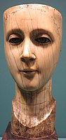 Head of the Virgin Mary from the Philippines, 18th-19th century, carved ivory with inlaid glass eyes.JPG
