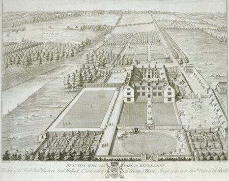 Heanton Hall and Park, an engraving by William Henry Toms, 1739