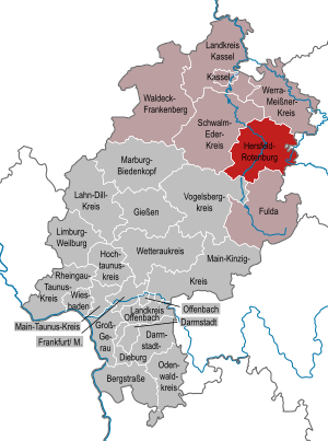 Li position de Subdistrict Hersfeld-Rotenburg in Hesse