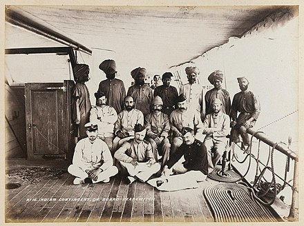 Indian Army troops en route to Sudan to help defend remaining Anglo-Egyptian outposts, 1884.