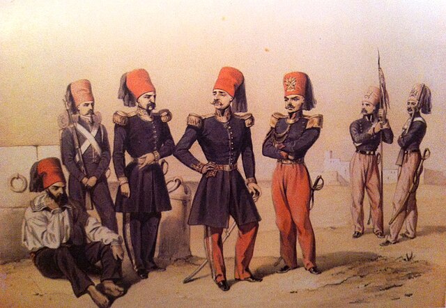 Tunisian infantry officers and soldiers in 1840