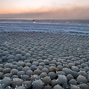 Formation of ice balls in Stroomi Beach, Tallinn