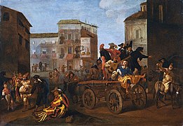 Jan Miel – Actors from the Commedia dell’Arte on a Wagon in a Town Square.jpg