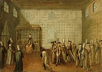 Mustafa II receiving the French embassy of Charles de Ferriol in 1699; painting by Jean-Baptiste van Mour Jean-Baptiste van Mour 005.jpg