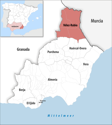 Die Lage des Gerichtsbezirk Vélez-Rubio in der Provinz Almería