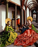 Konrad Witz, Saints Mary Magdalen and Catherine, shown as a crowned scholar with her wheel behind