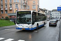 Sommige bussen reden ook met de huisstijl van andere vervoerders zoals BBA en De Lijn. Hier een ex-Limex bus in de BBA huisstijl (deze bus reed op de foto al voor opvolger Veolia Transport).