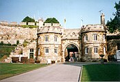 View of the main gatehouse of Lincoln Castle from inside