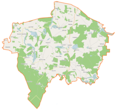 Mapa konturowa gminy Lipnica, blisko centrum po prawej na dole znajduje się punkt z opisem „Klaklewo”