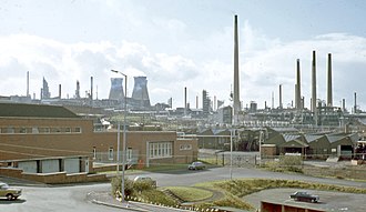 The former Llandarcy Oil Refinery in 1973 Llandarcy Oil Refinery, geograph-3395741-by-Ben-Brooksbank.jpg