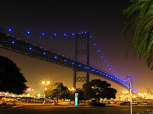 Los Angeles Vincent Thomas Bridge illuminated with blue LEDs Los Angeles Bridge.jpg