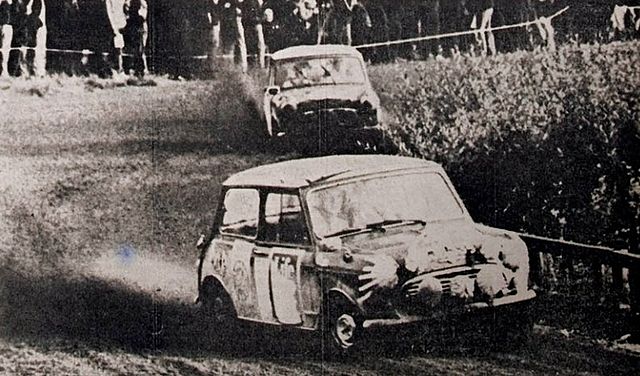 Timo Mäkinen and Rauno Aaltonen at the 1965 1000 Lakes Rally