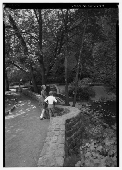 File:MASONRY LANDSCAPING FEATURES, HORSETAIL FALLS VIEWING AREA LOOKING EAST. - Historic Columbia River Highway, Troutdale, Multnomah County, OR HAER ORE,26-TROUT.V,1-64.tif