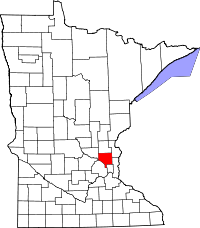 Map of Minesota highlighting Anoka County