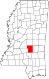 Harta statului Mississippi indicând comitatul Smith