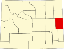Location of Niobrara County in Wyoming Map of Wyoming highlighting Niobrara County.svg