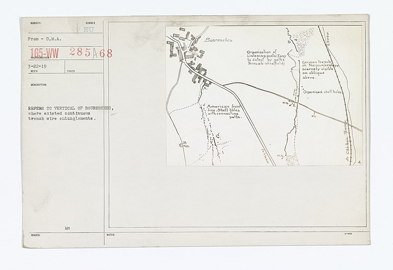 File:Military Intelligence - Maps and Charts - Refers to vertical of Boureshes, where existed continuous trench wire entanglements - NARA - 45502536.jpg