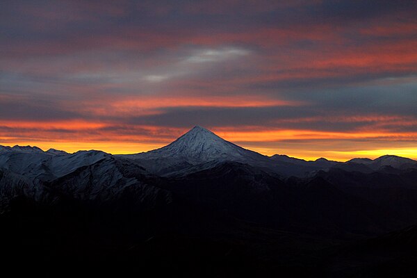 Image: Mount Damavand in sunrise   view from Tochal summit, Iran 2017