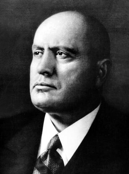 Benito Mussolini, dictator and founder of Italian Fascism, a far-right ideology