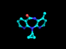 Nevirapine shown in ball and stick structure. Nevirapine 3D.png