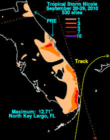Rainfall from Tropical Storm Nicole in Florida Nicole2010filledrainblk.gif