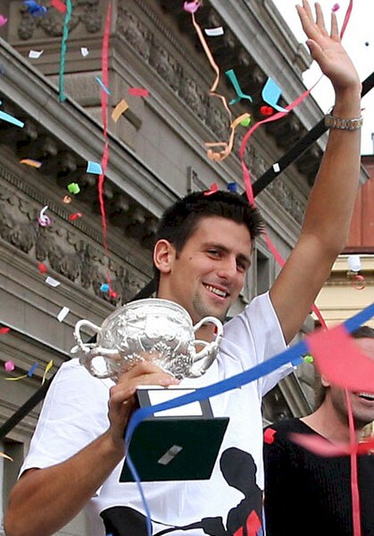 Djokovic celebrating his first Australian Open triumph in Belgrade