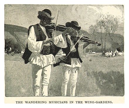 Wandering musicians in the wine gardens of Transylvania (Pennell, 1893)