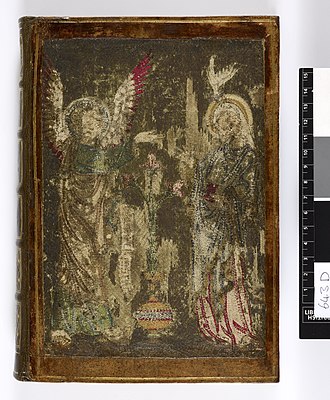 Upper cover of the Felbrigge Psalter, modern photo. Part 1; Psalter ('The Felbrigge Psalter'), with a calendar, imperfect (lacking July and August), canticles, litany, and prayers Origin France, N. Date 2nd or 3rd quarter of the 13th centu - Upper cover (Sloane manuscript 2400).jpg