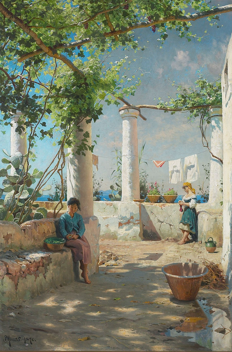 Peder Mønsted - Sommerdag ved en italiensk pergola - 1890.png