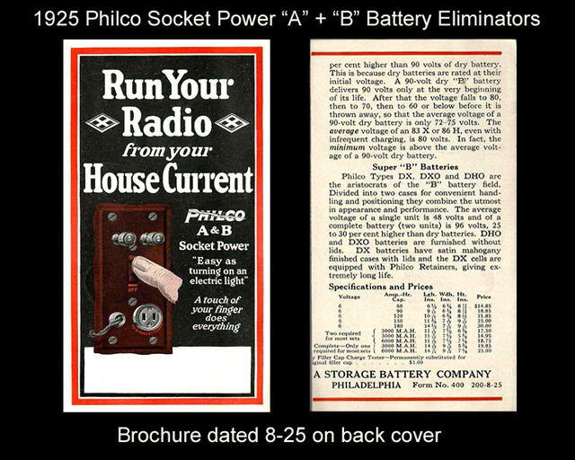 Philco Socket Power A & B Battery Eliminators - 1925 August brochure