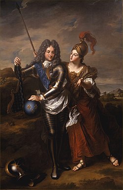 Philippe d'Orléans, Duke o Orléans, Regent o Fraunce with Madame de Parabère depicted as Athena bi Jean Baptiste Santerre (Versailles)
