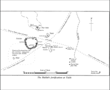 'The Mullah's fortifications at Taleh'. The tombs of Mohammed Abdullah Hassan, Sultan Nur and unnamed Habr Je'lo and Hawiye notabales can be seen in the plan Plan of Taleh Fort.png