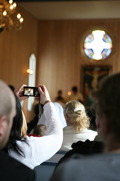 Point-and-shoot digital camera using live preview for a picture in a church in Norway