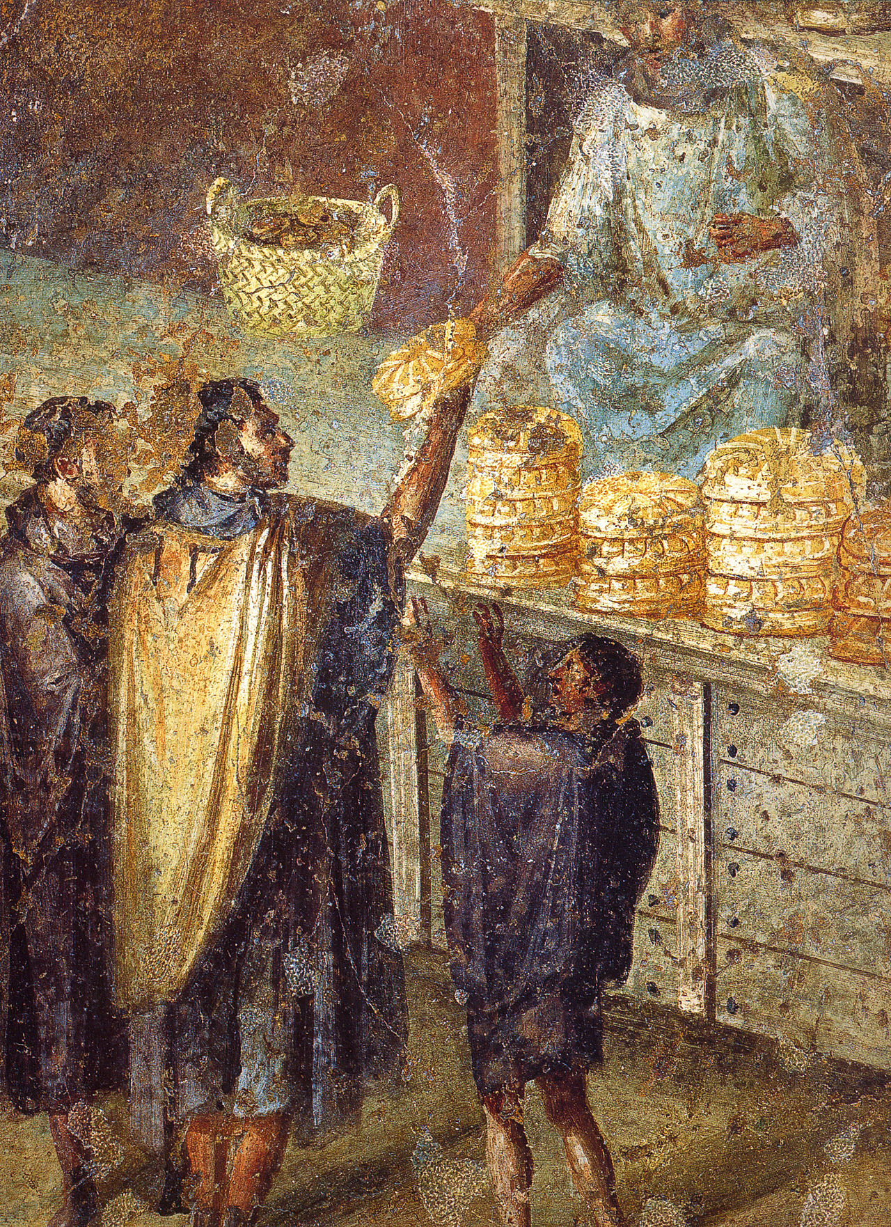 Хлеб в древности. Хлеб Помпеи. Хлебная фреска Помпеи. Фреска раздача хлеба в древнем Риме. Эдилы в древнем Риме это.