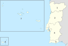 Portekiz'in NUTS istatistiki bölgeleri için Avrupa Birliği'nin NUTS I ve NUTS II tanımlamalarına karşılık gelen Portekiz bölgesel haritası