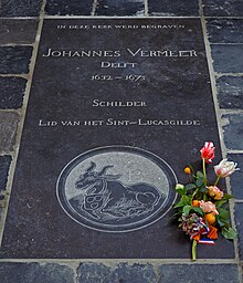 Memorial (2007) of Johannes Vermeer in Oude Kerk. Delft, Netherlands