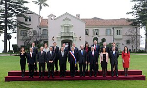 Gabinete de ministros de Sebastián Piñera en el Palacio de Cerro Castillo, en mayo de 2013.