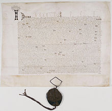 The ratification of the Treaty of Troyes between Henry and Charles VI of France. Archives Nationales (France). Ratification du Traite de Troyes 1 - Archives Nationales - AE-III-254.jpg