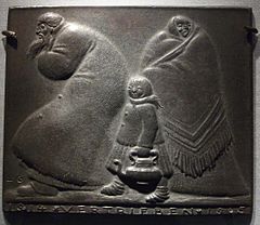 Image 20Ludwig Gies, cast iron plaquette, 8 x 9.8 cm, Refugees, 1915 (from Sculpture)