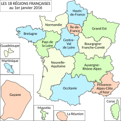 Frankrikes Regioner: Termen region, Regional indelning från 2016, Regional indelning 1970-2015