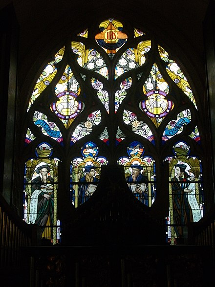 A stained glass window of the Protestant Church of Reims