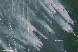 Satellite image of a forest fire in Russia