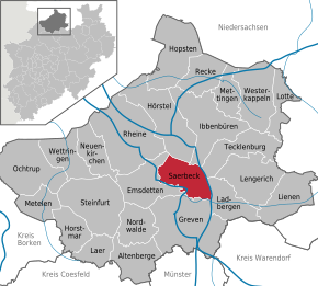 Poziția orașului Saerbeck pe harta districtului Steinfurt